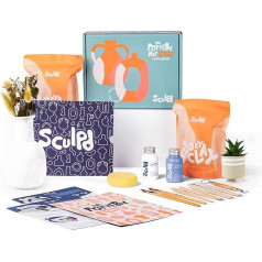 Sculpd Pottery Starter Kit - Полный стартовый набор воздушно-сухой глины для 2 взрослых: Включает инструменты скульптора, матовое покрытие, кисть, инстр