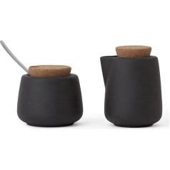 Viva Nicola Charcoal Sugar and Creamer Set, Porcelain Coffee and Tea Serving Set - Cream Pitcher and Sugar Bowl with Cork Lid and Metal Spoon, 7oz / 200ml Milk and Sugar for Coffee Bar