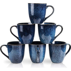 vicrays Набор из 6 фарфоровых кружек - 350 мл с ручкой - синие кофейные кружки, пригодные для мытья в посудомоечной машине и микроволновой печи