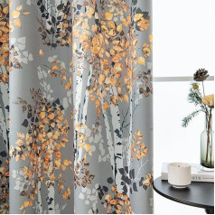 Шторы WONGS BEDDING Серые шторы с люверсами с узором из листьев, непрозрачные, красивые элегантные шторы блэкаут для декора гостиной-спальни, 140 x 