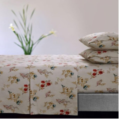 Tribeca Living Leilani Floral 170gsm Extra Deep Flannel Sheet Set, Double, Cream