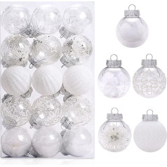 Fouriding Christmas Baubles Pack of 30 6 cm Christmas Baubles Clear Plastic Christmas Tree Baubles Hanging Decoration for Christmas Tree Decoration (White)