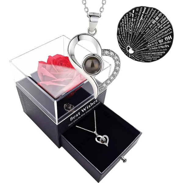 Цветочная коробка GUCHO Forever Rose с ожерельем I Love You на 100 языках, подарки жене, подарки на День святого Валентина, подарки на День рождения матер