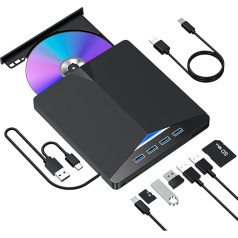 Внешний привод CD DVD, USB 3.0 и Type-C, портативный пишущий CD/DVD-RW привод с SD/TF слотом и 4 портами USB, тонкий оптический привод для ноутбука, Windows, Linux, MacB