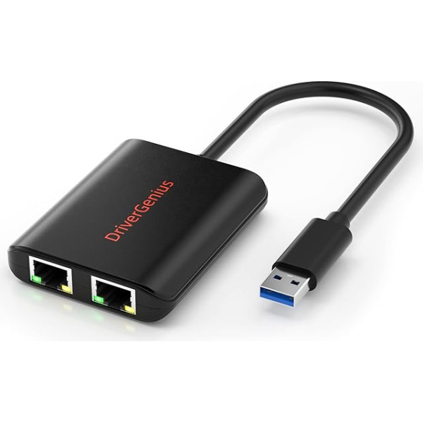 DriverGenius CU200 USB 3.0 двухпортовый гигабитный Ethernet-адаптер с USB-портом - совместим с Windows 11 и macOS 15