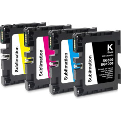 Yongairuink SG500 SG1000 Чернила совместимы с сублимационными принтерами Sawgrass SG500 SG1000 (упаковка из 4 штук, 1 черный, 1 голубой, 1 пурпурный, 1 желтый)