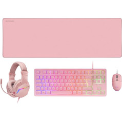 MARSGAMING MCP-RGB3 Pack Gaming Keyboard Fixed RGB + Gaming Mouse RGB Flow 3200 DPI + Headset Over-Ear RGB + XXL Mousepad, Pink, Spanish Language