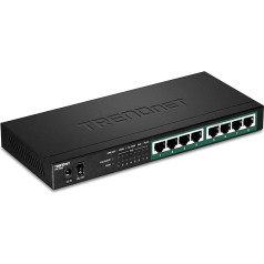 TRENDnet TPE-TG84 Гигабитный PoE+ коммутатор с 8 портами, мощность 120 Вт по PoE, пропускная способность 16 Гбит/с, QoS IEEE 802.1p, поддержка DSCP Pass-Through, без венти