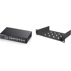 Zyxel 16-портовый неуправляемый коммутатор Gigabit Ethernet - конструкция без вентилятора [GS1100-16v3] и полка DIGITUS - 1U - 10 дюймов (254 мм) - для сетевого шкафа - 