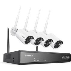 SANNCE Комплект камер наблюдения с 4 x 5MP, 10CH NVR Беспроводная камера наблюдения, AI обнаружения человека, IP66 Водонепроницаемый, поддерживает Alexa, 