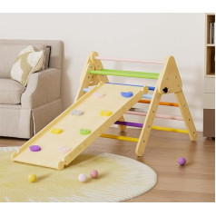 Benarita Triangle Climbing Frame, 2 в 1 Rainbow Climbing Frame Set for Indoor Use, Foldable Montessori Wooden Climbing Triangle with Slide Ramp for Toddlers and Children