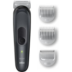 Braun Body Groomer Series 3 3350, бритва для груди, подмышек, паха и т.д., в комплекте гребни для длины 3 мм и 5 мм, моющаяся, время работы 80 минут в беспроводн