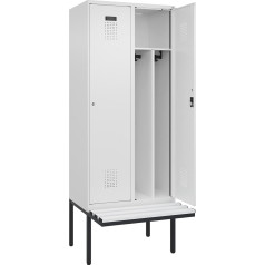 kaiserkraft | Spind Evolo Plus mit Trennwand mittig und Sitzbank | 2 Abteile | Trennwand mittig | weiß | B 800 mm | Zylinderschloss | mit auskragender Sitzbank | Kunststoff