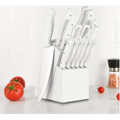 Bestyks Блок для ножей с набором ножей, 15 предметов, набор острых ножей из нержавеющей стали с точильным стержнем и ножницами, деревянный блок -