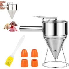 BYZESTY Поршневая воронка, воронка для выпечки из нержавеющей стали 1,2 л, дозатор для блинного теста с 4 силиконовыми насадками, совок для теста
