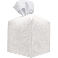 carrotez Tissue Box Cover Refined Modern PU Leather Square Decorative Holder for Bathroom Dressing Table Bedside Desk and Car 5 x Inch Off White
