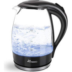 Стеклянный чайник TRESKO 1,7 л - 2200 Вт Светодиодное освещение BPA Free 360° База из нержавеющей стали Автоматическое отключение Фильтр
