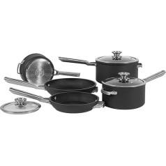 Набор посуды Ninja ZEROSTICK Stackable Cookware, 5 предметов, антипригарное покрытие, 3 кастрюли с крышками из безопасного стекла и 2 сковороды, прочный твер