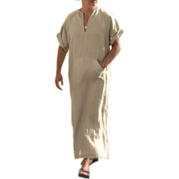 COOFANDY мужская ночная рубашка с коротким рукавом кафтан мужские хлопковые халаты V-образным вырезом спальное белье с карманами мужская руба