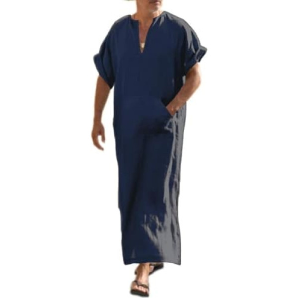 COOFANDY мужская ночная рубашка с коротким рукавом кафтан мужские хлопковые халаты V-образным вырезом спальное белье с карманами мужская руба