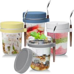 UHAPEER Стеклянные стаканчики для зерновых с крышкой и ложкой, набор из 4 стаканчиков для йогурта с крышкой и ложкой, банки для консервирования