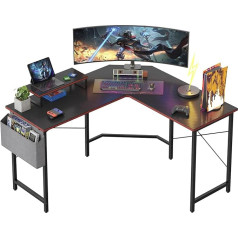 Cubicubi Игровой угловой стол 120 x 120 см, стол с подставкой для монитора и боковой сумкой для хранения, игровой стол L-образной формы, компьютерны