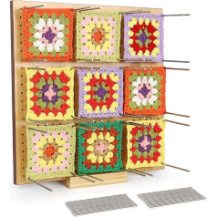 Coopay Granny Square Tensioner, Large, 29 x 29 см Фиксирующая доска для Granny Square, деревянная блокирующая доска, вязание крючком и 30 фиксированных палочек из нерж