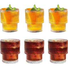 Набор ребристых стаканов MUJUZE, Набор из 6 стаканов для питья, 200 мл, ребристые стаканы в стиле оригами, штабелируемые стеклянные стаканы, винт