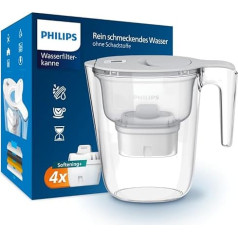 Фильтр-кувшин для воды Philips + 4 умягчающих + сменных картриджа, снижение жесткости воды до 50%, быстрый поток, белый, 2,6 литра, электронный тайме