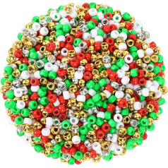 UPINS Рождественские бусины пони, 1200 красных белых зеленых золотых серебряных пластиковых бусин для изготовления ювелирных изделий Рождест