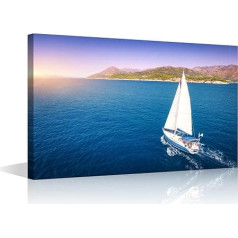 Большая стена искусства для гостиной, яхта спорт, холст искусства стены декор, парусник в море на закате, современный офис стены искусства, 