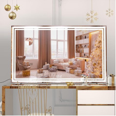 BEAUTME Hollywood Make-Up Mirror with Lighting, Make-Up Mirror with LED Light, 3 Colour Temperature Light, 10x Magnifying Mirror, Wall Mirror, Table Mirror, Theatre Mirror (Silver, 62 x 101.6 cm)