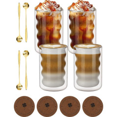 A aBlumen Набор из 4 стаканов для латте макиато, стаканы с двойными стенками, 350 мл, спиралевидные, термостекло, чашки для эспрессо, чашки для коф