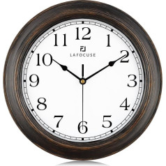 Lafocuse Brown Retro Wall Clock Silent 30 cm Vintage Classic Wall Clock Shabby Chic Analogue No Ticking Noises Decoration for Living Room Bedroom Kitchen Office