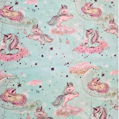 Ткань Единорог 100% хлопок, детская, продается по метражу, крафт, ткань для шитья (Единорог Луна Бирюза, 300 x 160 см)