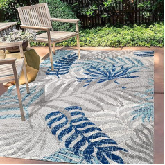 JONATHAN Y AMC100A-9 Tropische Palmenblätter Indoor Outdoor Bereich Grau/Blau 270 cm x 370 cm Flächenteppich, Draußen, Leicht zu reinigen, Küche, Wohnzimmer, Hof, Nicht-fusselnd