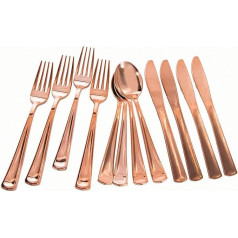 18 Piece Metallic Cutlery Set Plastic Shiny Tableware Cutlery Forks Spoons Knives Birthday Party Wedding Dessert Picnic BBQ Reusable Strong Kitchen (Rose Gold)