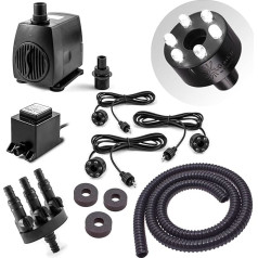 CLGarden Fountain Pump Set SP3-S for Decorative Fountain with 3 Water Spouts 3 Output LED Lighting Water Feature Fountain Pump 12 V AC 1300 L/H