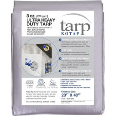 Брезент Kotap tuh-2040 Finished Size Ultra Heavy 8 Oz/16-mil Poly Tarp, 20 x 40 дюймов, двусторонний серебристый/белый