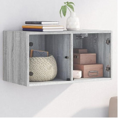Wandschrank mit Glastüren Grau Sonoma 68,5x37x35 cm,Multifunktionaler Hängeschrankus Holzwerkstoff mit Glastüren zur Wandmontage für platzsparende Aufbewahrung Aufbewahren & Organisieren, Schließfäc