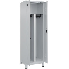 Шкафчик kaiserkraft Evolo Plus Black and White, 1 отделение, разделитель по центру, светло-серый, Ш 600 мм, с широкими ножками, безопасная поворотная защелка