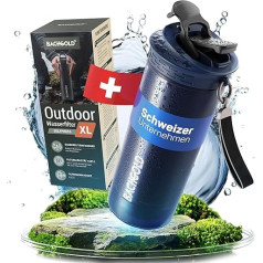 Bachgold® Professional Outdoor Water Filter Bottle XL [800 ml] with 2000 L Filter Capacity I Removes 99.99% All Bacteria and Filters Viruses, Particles and Heavy Metals I Blackout and Crisis Proof