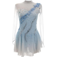Градиентное платье для катания на коньках Stand Collar Long Sleeve Floral Embellishment Figure Skating Competition Skirt A L