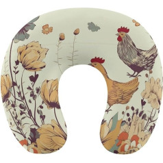 Подушка для путешествий Neck Support Memory Foam U-Shaped Pillow Soft Comfortable Travel Neck Pillow Hen Flying Butterflies Under Flowers Sleep Rest Pillow Travel Accessories for Airplane Car Office