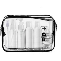 Туалетная сумка для транспортировки жидкостей и набор из 10 дорожных бутылок и пластикового пакета, одобренного для жидкостей (20 x 20 см), чер