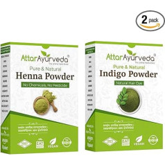 Attar Ayurveda Натуральная краска для черных волос (порошок листьев хны, порошок листьев индиго) (200 грамм + 200 грамм = 400 грамм всего) - 400 грамм упако