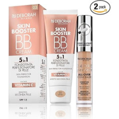 Deborah Milano BB Cream Skin Booster, SPF 15, 03 Sand, с витамином C, вторая кожа, 30 мл и 24 Hour Perfect All-Over Liquid Concealer, 05 Amber, водостойкий и долговечный, 5,5 г.