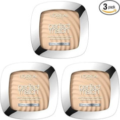L'Oréal Paris Powder Make Up, Матирующая компактная пудра с зеркалом и спонжем SPF 8, Perfect Match Powder, No.1.R/1.C Rose Ivory, 9 г (Pack of 3)