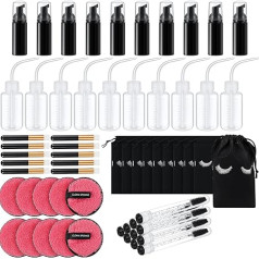 Dansib 60-teiliges Wimpern-Shampoo-Flaschenbürsten-Set, 10 Wimpern-Shampoo-Pinsel, 10 Mascara-Röhren und -stäbe, 10 Schaumstoff-Pumpflaschen, 10 Reinigungs-Spülflaschen, 10 Make-up-Entferner-Pads, 10