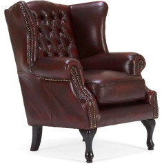 Woodkings ® Chesterfield Pittsfield Armchair Antique Red Genuine Leather Office Chair Reading Chair Upholstered Furniture Design Chair Spring Core Unique Men's Room English Leather Style Chair